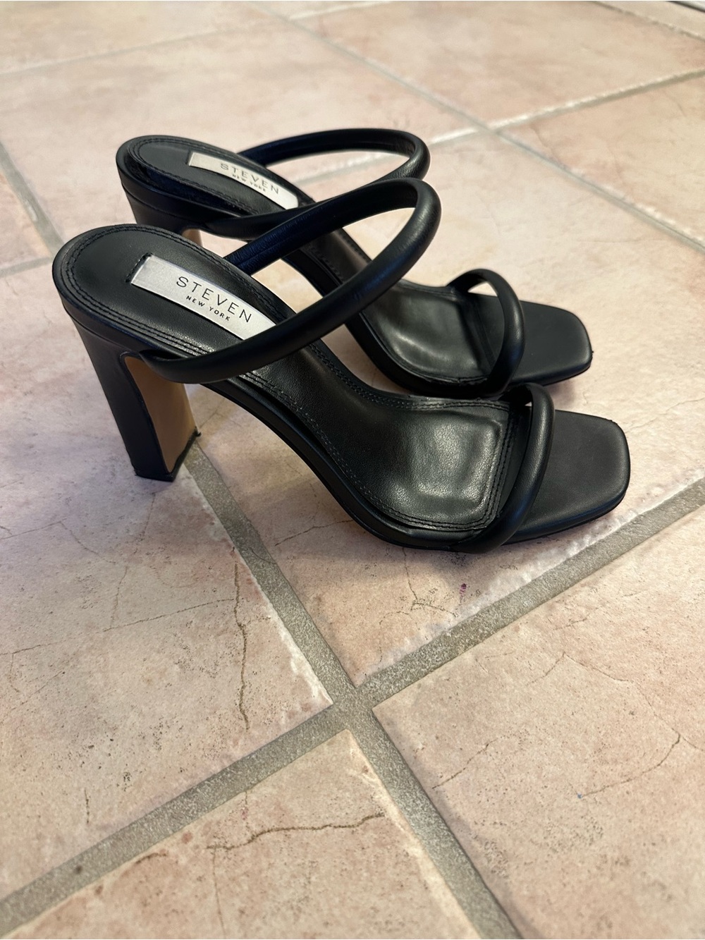 Seven7 Black Double-Strap Block Heel Sandals
